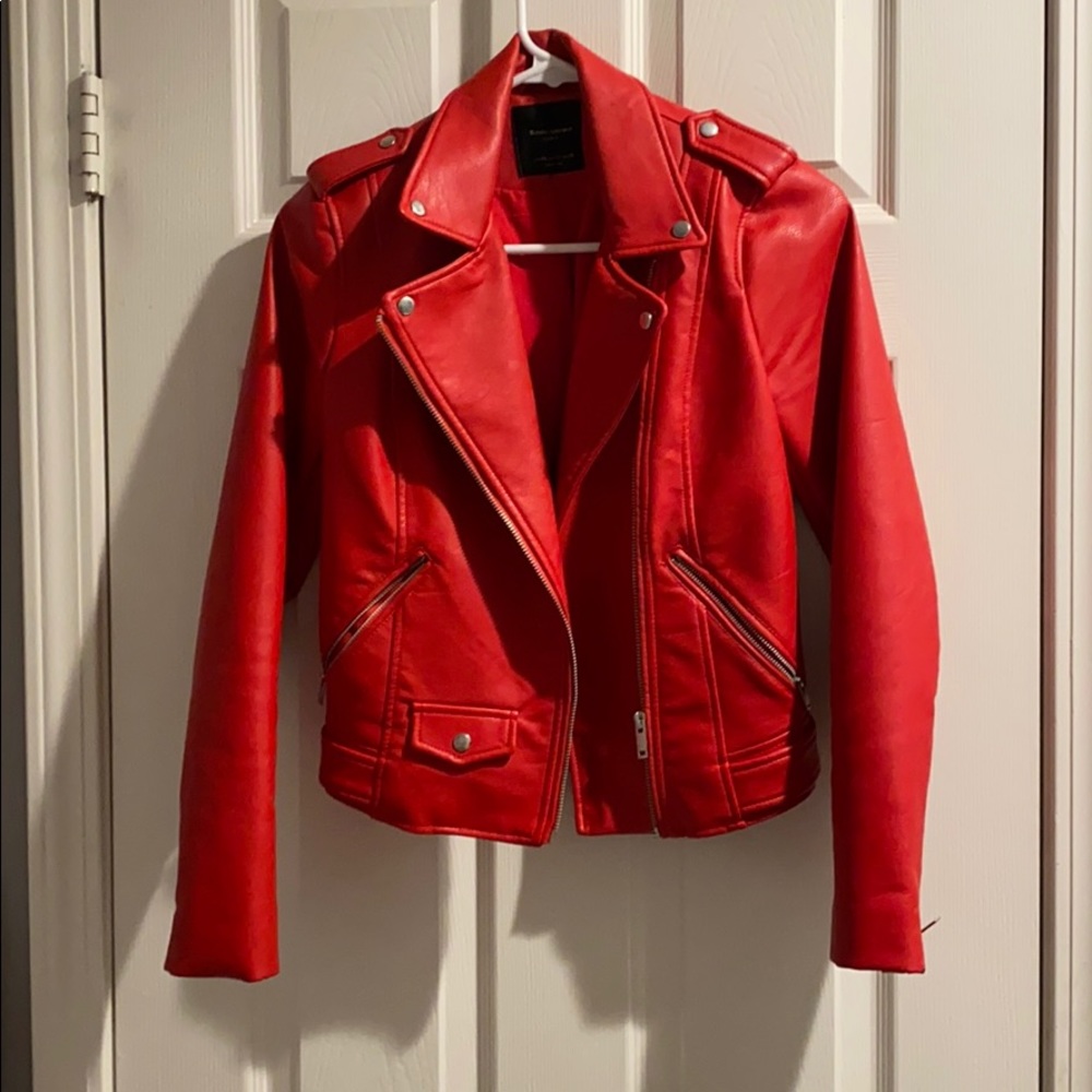 Zara red vegan leather jacket